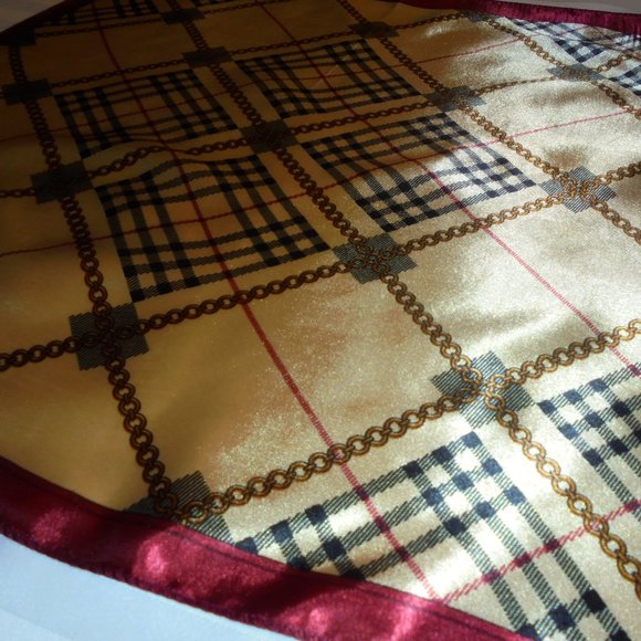 Scarf 19" Square Satin tan color classic plaid print - Picture 4 of 6